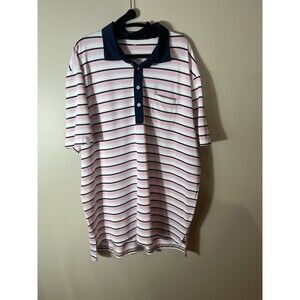 RLX Ralph Lauren Performance Polo Shirt Mens XL Pink Blue Stripe Short Sleeve